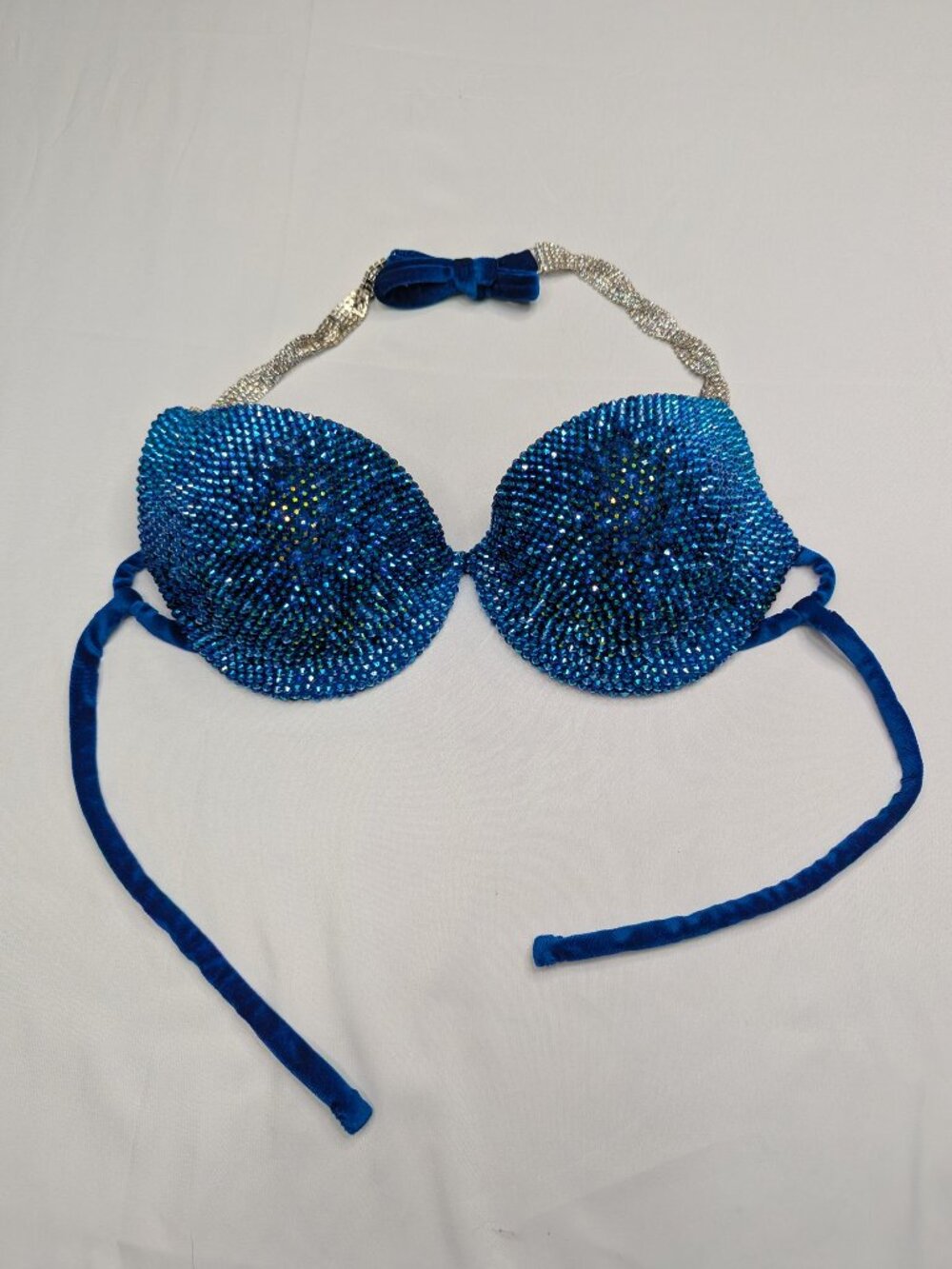 Royal Blue Rhinestone Competition Bikini Rave Bra Top - Picture 3 of 17
